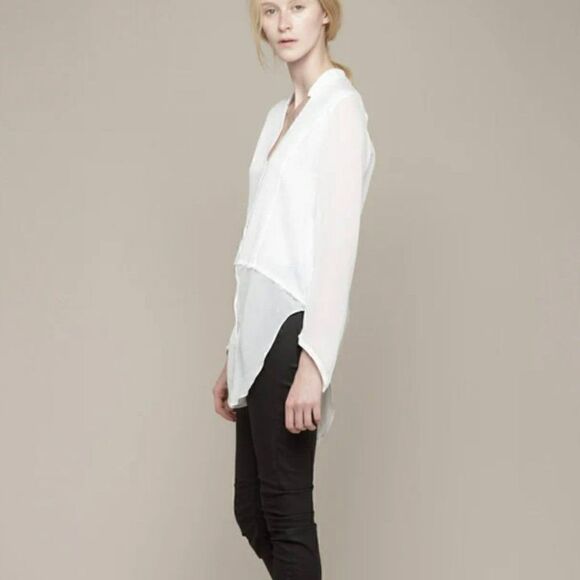 Helmut Lang Element Sheer Hem Shirt Cotton Silk White Ivory Women Small - Picture 2 of 13